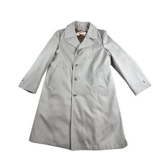 VTG Sears Overcoat Mens SZ 40 Beige Long Trench Coat Satin Double-Lined RN 16046
